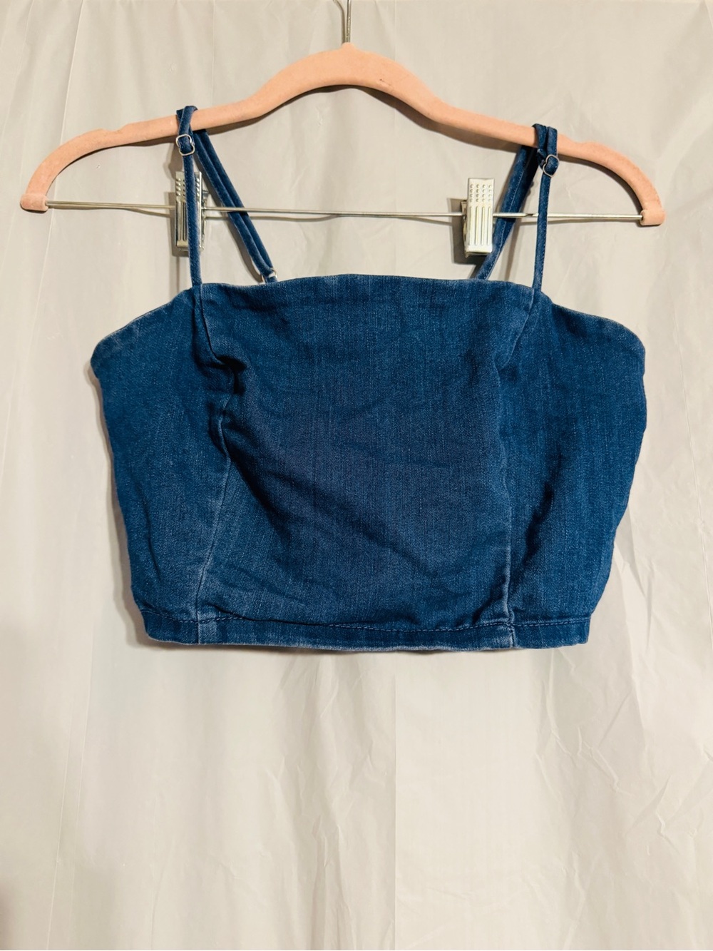 IRIS Denim Crop Top Women’s M Blue Jean Bustier Cami Y2K Adjustable Straps
